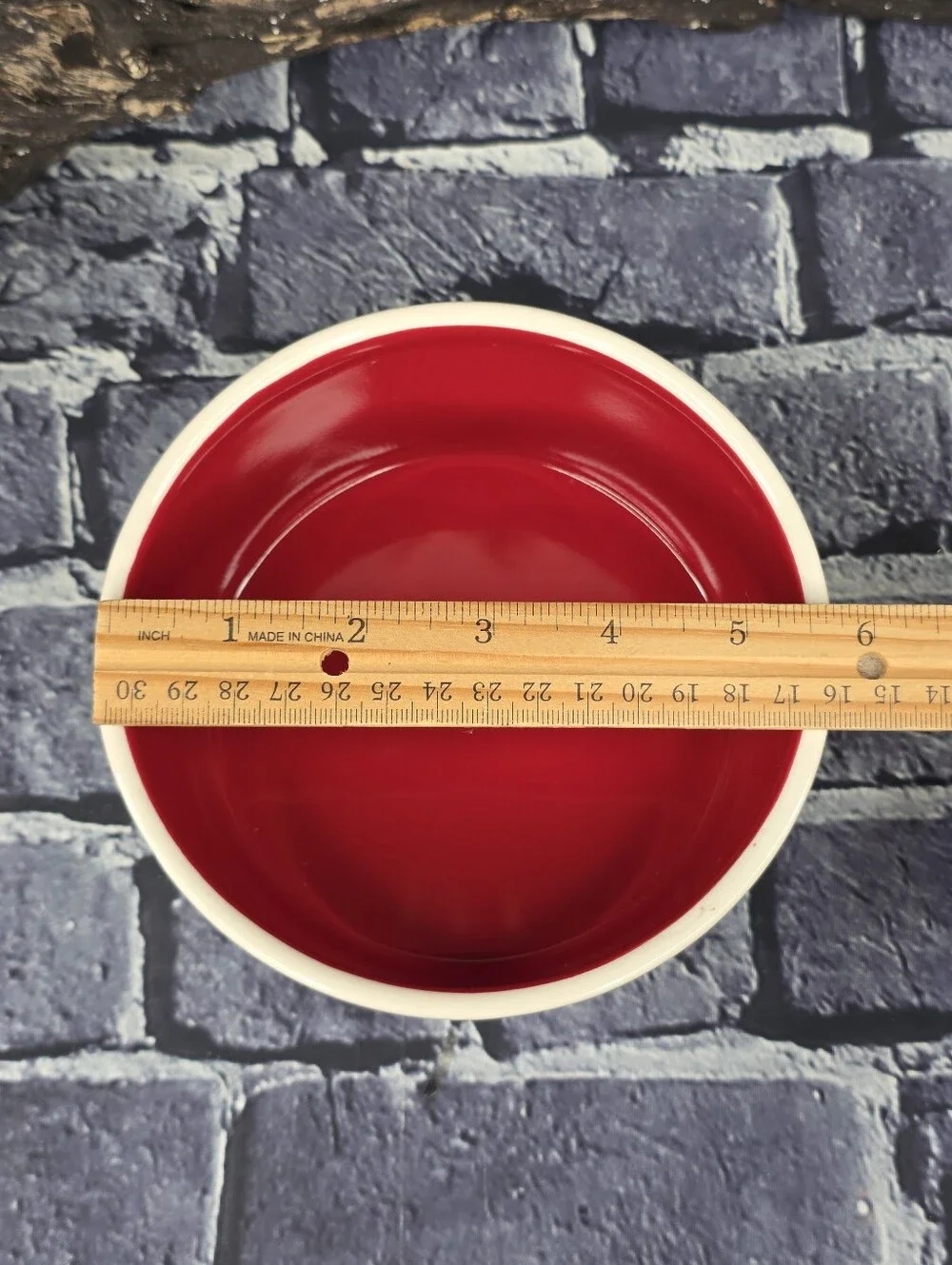 Rae Dunn DRINK UP Ceramic Pet Water Bowl – Red & White